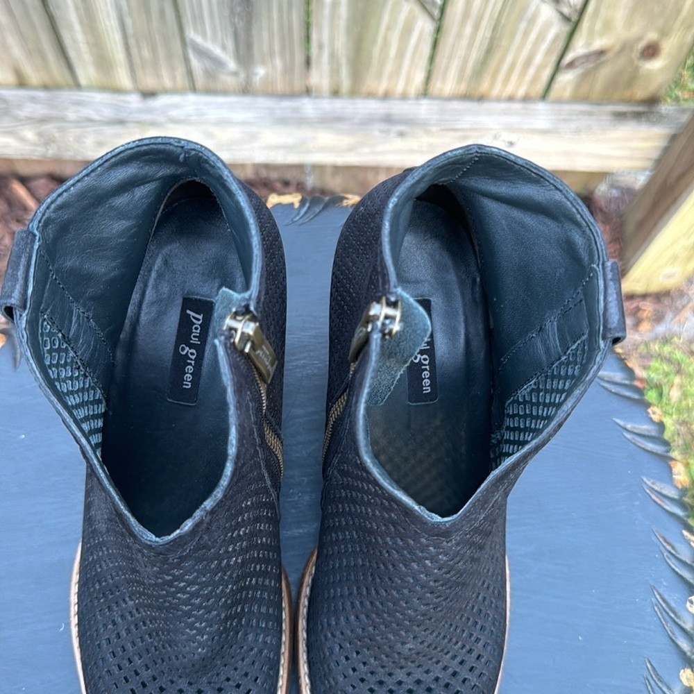 Paul Green Black Bonzai Lattice Nubuck Leather Heeled Booties, UK 5/US 7.5 - Picture 5 of 7